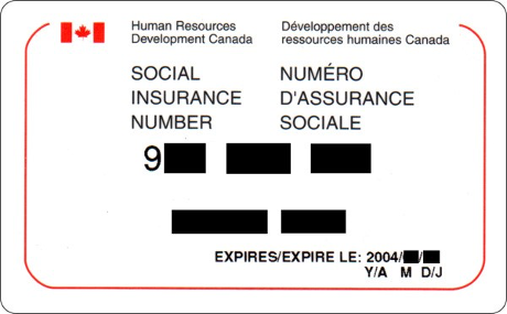 Example of a Social Insurance Number issued by Human Resources Development Canada.